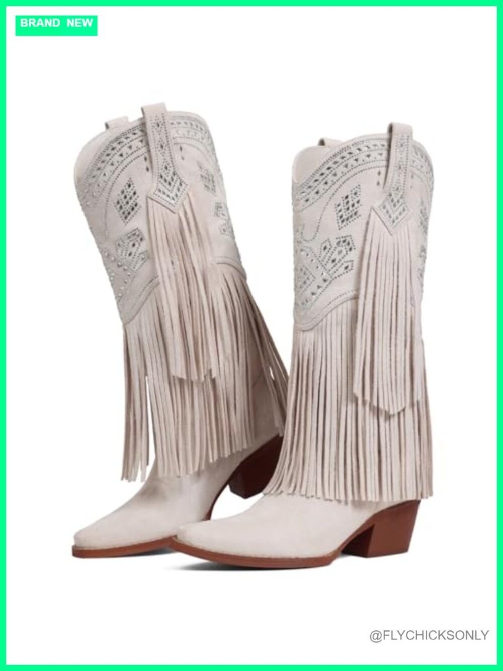 Rhinestone Fringe Cowgirl Knee High Boots for Women Pointed Toe Block Heel